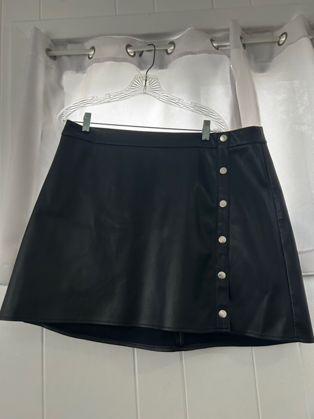 Bar III Black Faux Leather Mini Skirt with Snap Buttons
